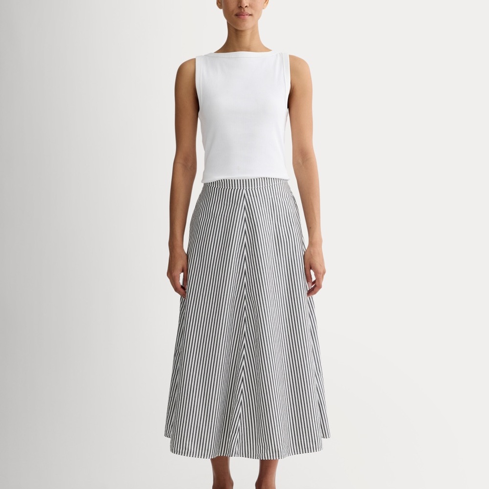Everlane black and white striped Midi A-Line Skirt